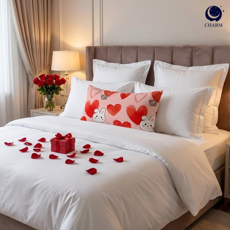 หมอนอิง CHARM รุ่น VALENTINE RABBIT ขนาด 17 X 27 นิ้ว ลายกระต่ายหัวใจ